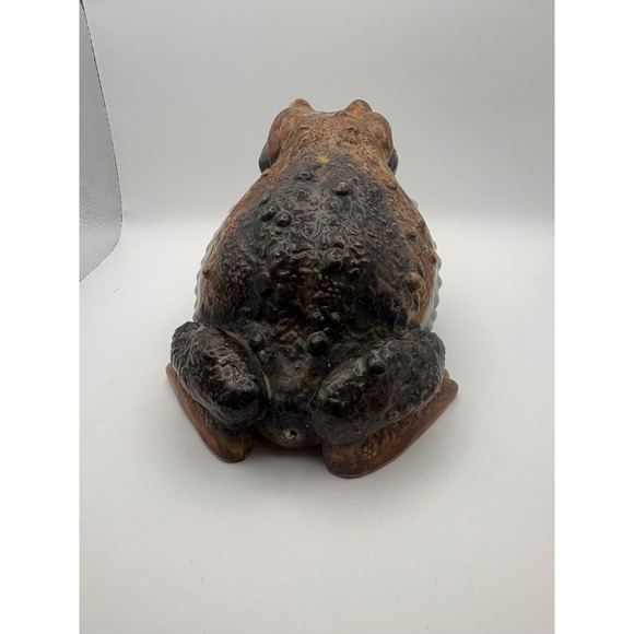 Vintage Ceramic Toad Figurine Realistic Glazed Brown Blue Garden Statue 6.5 Inch - Picture 2 of 11